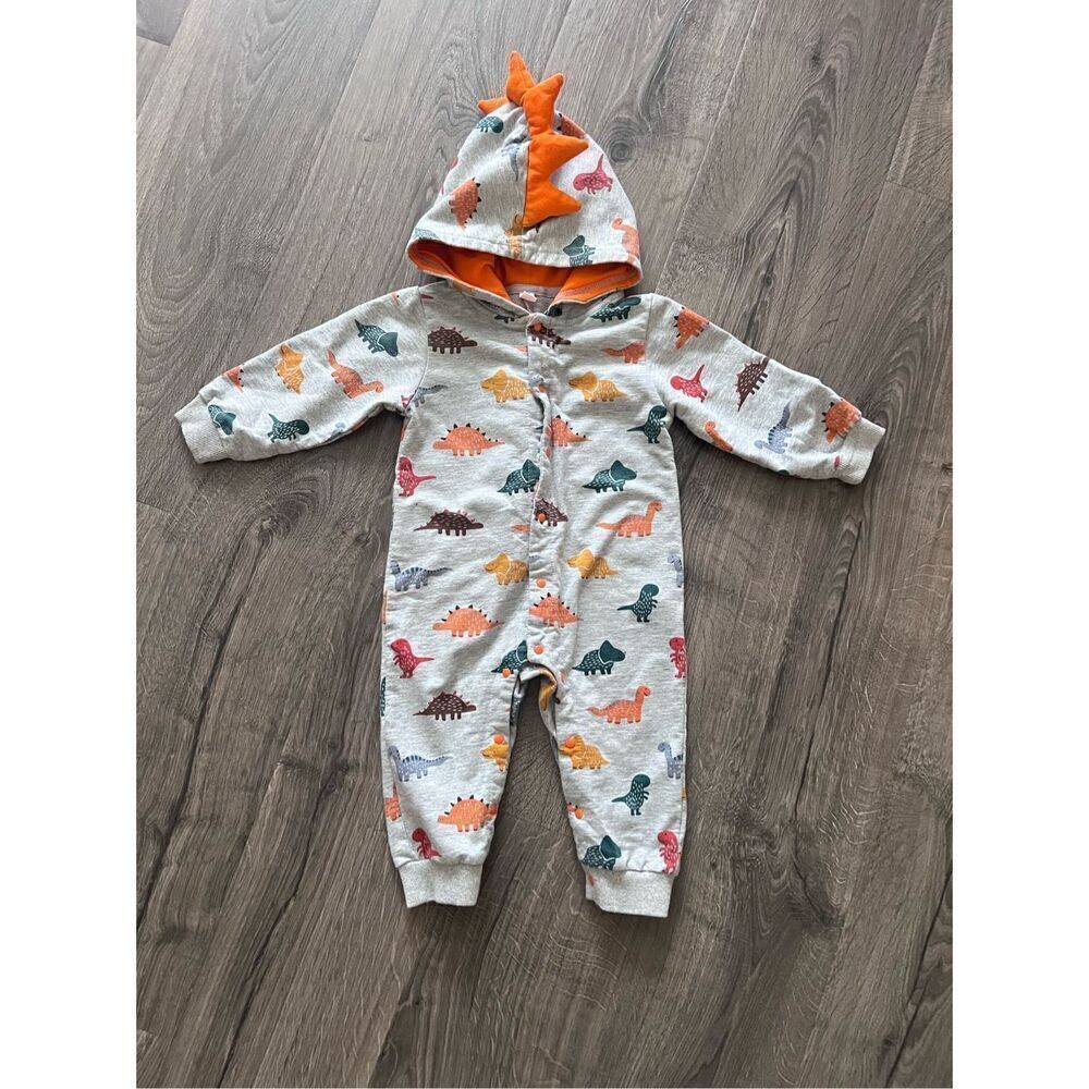 Baby Boys Girls Cartoon Dinosaur Print Hooded Romper Long Sleeve Jumpsuit size 9